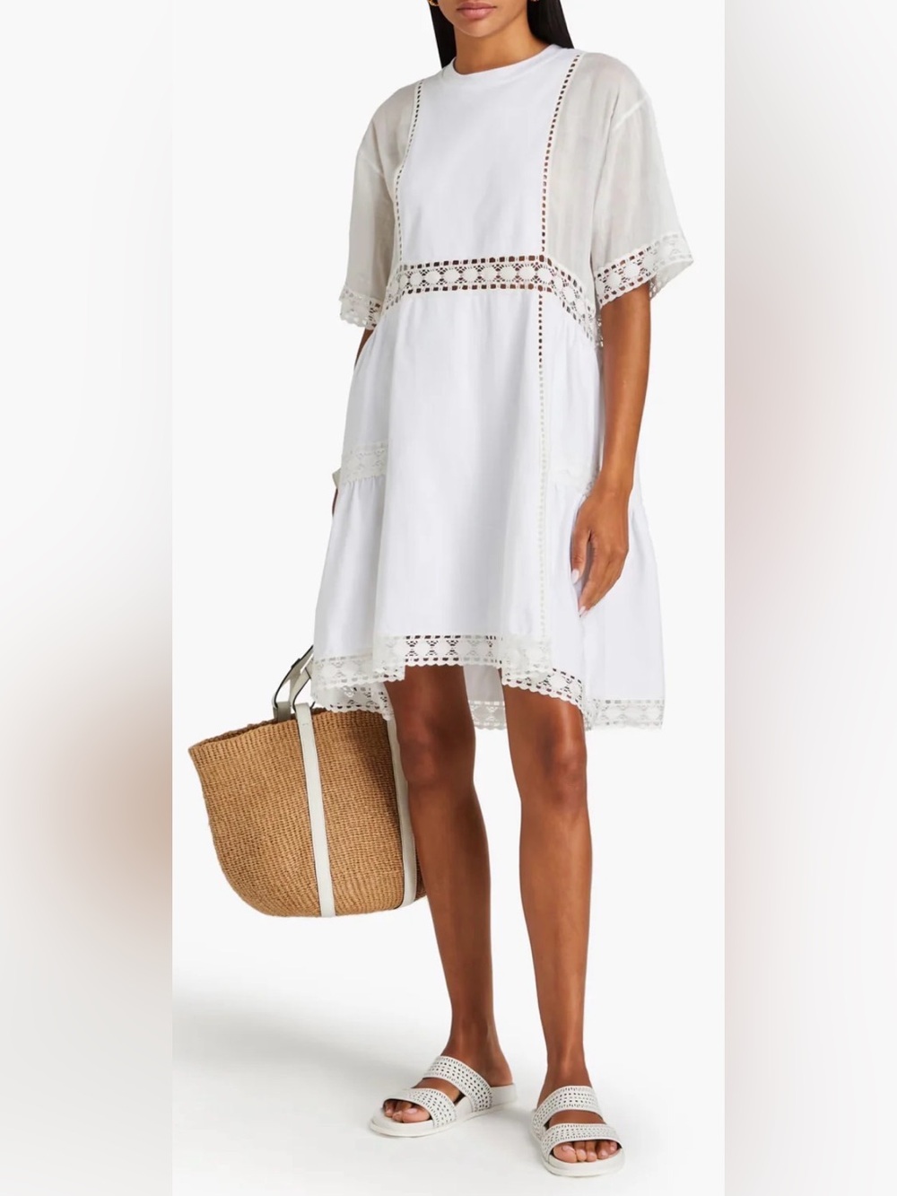 Women's NWT See By Chloe Lace Trim Mini White Embroidered White Dress Size XS
